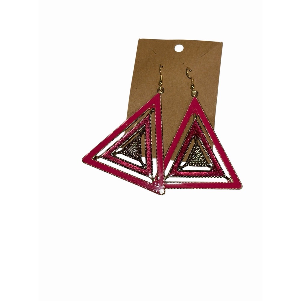 Hot Pink Gold‎ Geometric Triangle Drop Earrings Statement Nested Dangle Jewelry